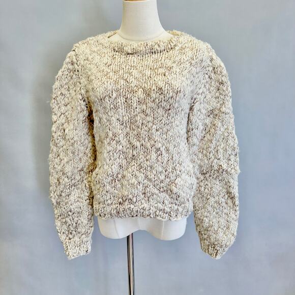 Handknit Sweaters - Handknit ivory chunky knit boucle sweater boxy Size small fisherman heavy knit